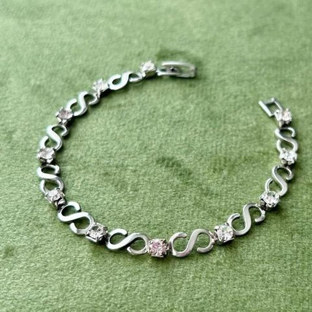 Silver Tone Infinity Link Rhinestone Bracelet